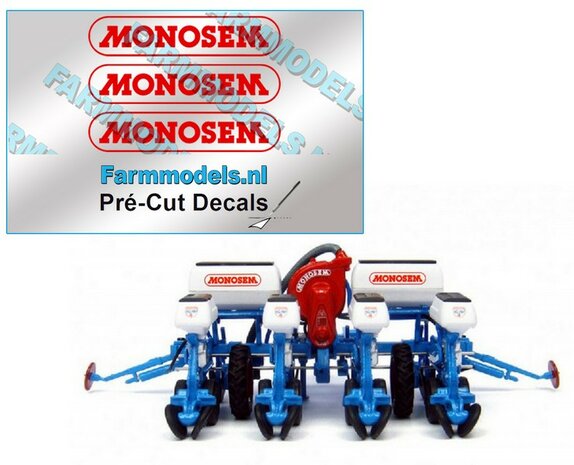 MONOSEM stickers RED 22 mm wide on transparent foil Pré-Cut Decals 1:32 Farmmodels.nl 00222