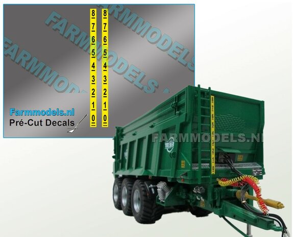 2x Tebbe measuring bar stickers on yellow foil 58x3 Pre-Cut Decals 1:32 Farmmodels.nl 03032