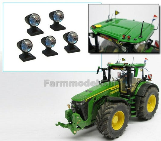 5x Top lights on support with feet, white / white glimmers 1:32 Agri Modelbouw AM-03103 (Item no.: 22321)