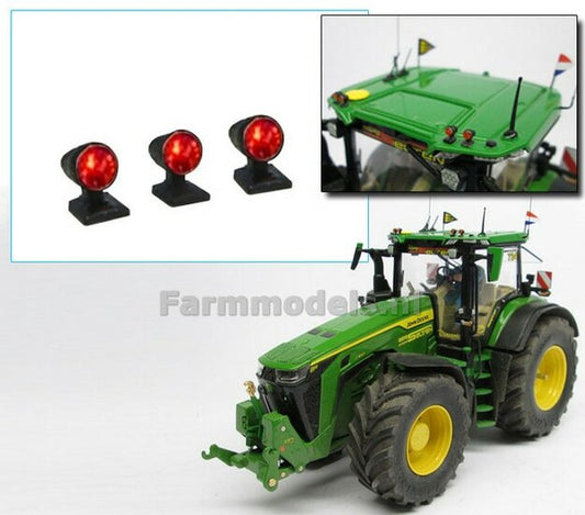 3x Top lights on support with feet, Red glimmers 1:32 Agri Modelbouw AM-03096 (Item no.: 22312)