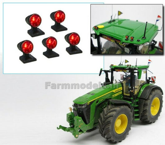 5x Top lights on support with feet, Red glimmers 1:32 Agri Modelbouw AM-03097 (Item no.: 22322)