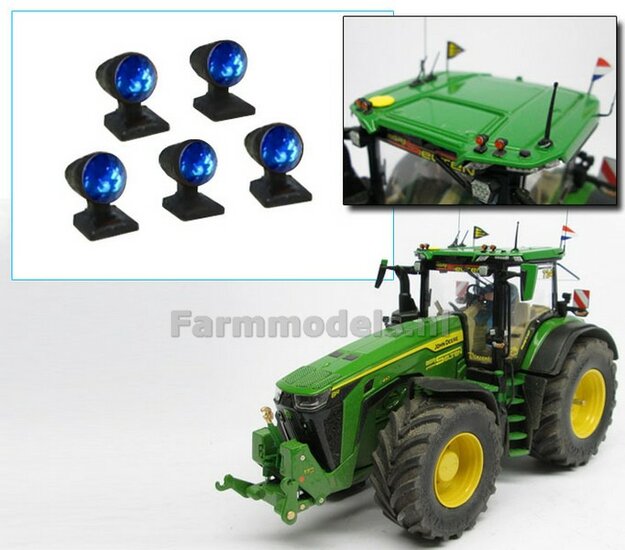 5x Top lights on support with feet, Blue glimmers 1:32 Agri Model Building AM-03101 (Item no.: 22324)
