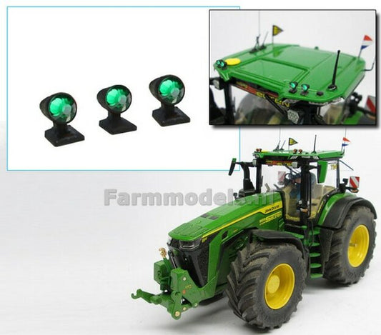 3x Top lights on support with feet, Green glimmers 1:32 Agri Model Building AM-03117 (Item no.: 22314)