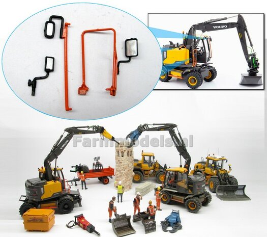 Mirror set with 3 mirrors and 2 supports, from the Volvo EWR 150E crane, 1:32 21184