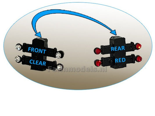 4 Width lights small surface CLEAR front - RED rear 1:32 Agri Modelbouw AM-03046