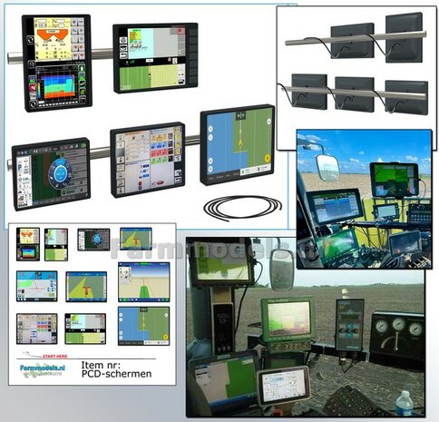 5x DISPLAY/ LED SCREENS BLACK MATT + 10x Pre-Cut decals SCREEN IMAGES + Ø1mm Mounting rod and Ø0.5mm wire 1:32 344046