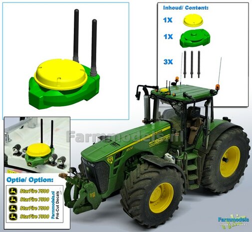 John Deere STARFIRE 7000/ 7500 GPS receiver, Resin, in JD YELLOW & GREEN Supplied sprayed, incl. 2 antennas (+1 spare) 1:32 344440