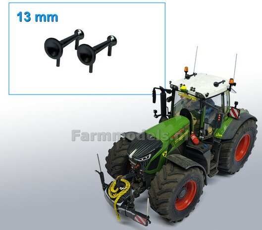 2x Air horn 13 mm BLACK GLOSS sprayed round front / round rear 1:32 361323