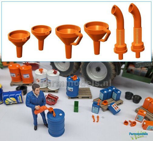 4x FILLING FUNNELS + 2x POURING SPOUTS Material resin sprayed in ORANGE MATT delivered 1:32 421011