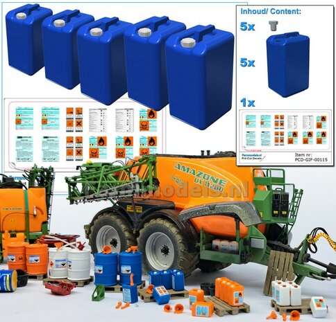 5x 20 liter ACID/PESTICIDE DRUMS + 6x LOOSE CAPS + 12x PRE-CUT DECALS Sticker set Resin MATT BLUE Sprayed delivered 1:32 423206