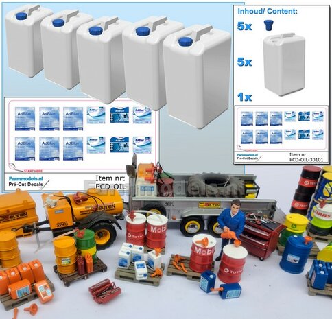 5x 20 liter ADBLUE BARRELS + 5x LOOSE CAPS + 12x PRE-CUT DECALS Sticker set Resin BARRELS MATT WHITE + CAPS MATT BLUE Delivered sprayed 1:32 423222