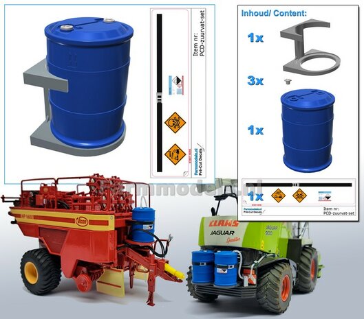 Acid barrel BLUE MATT + loose caps WHITE + Hanging frame RESIN Delivered blank + Pré-Cut Decal sticker sets 1:32 423335