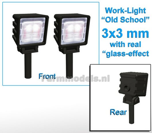 2x Work lights SQUARE 4x4 mm, Old School Glass effect WITHOUT Cable, mounting pin BOTTOM (Without handle) 1:32 462640