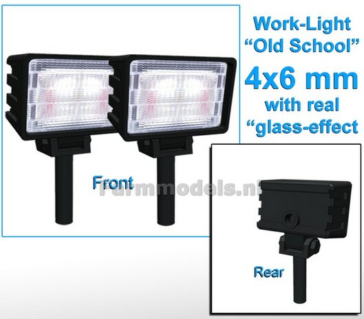 2x Work lights RECTANGLE 4x6 mm, Old School Glass effect WITHOUT Cable, mounting pin BOTTOM (Without handle) 1:32 462740