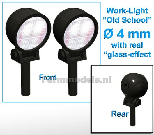 2x Work lights ROUND Ø4 mm, Old School Glass effect WITHOUT Cable, mounting pin BOTTOM (Without handle) 1:32 462840