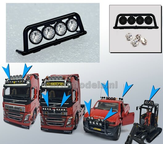 Rack / bracket Black with 4 spotlights / sparkles, thin mounting feet at the back 1:32 468060