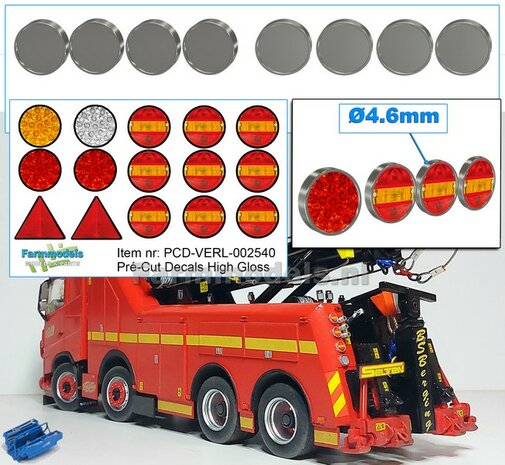 8x TAIL LIGHTS with ALU.-CHROME HOUSING Ø 4.6mm + 9x HAMBURGER + 4x Other Tail Lights + 2x Triangular Reflectors, all with HIGH GLOSS 1:32 472627