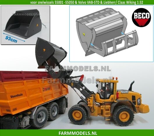 BOUWKIT: BECO Hoogkiepbak 93mm / Volume tank BOUWKIT suitable for oa quick change clutch 510005 t/m 510095 & Volvo VAB-STD from AT & Claas Torion/ Liebherr L 556 from Wiking modellen1:32 (HTD) 514051