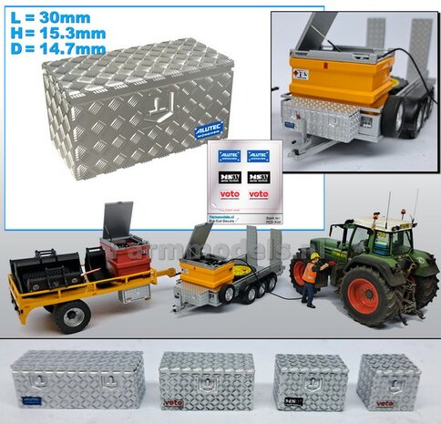 Storage box CHECKER PLATE 30mm x 15.3mm x 14.7mm DOOR PRINT TOP Material Resin ALUMINUM supplied sprayed 1:32 641309
