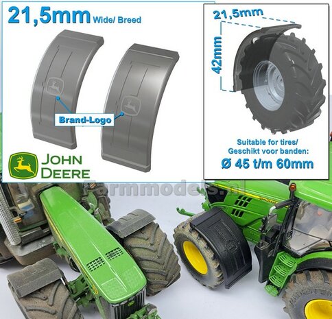 2x JOHN DEERE fenders 21.5 mm wide "BIG Ø" Version WITHOUT SUPPORTS RESIN, delivered blank 1:32 793310