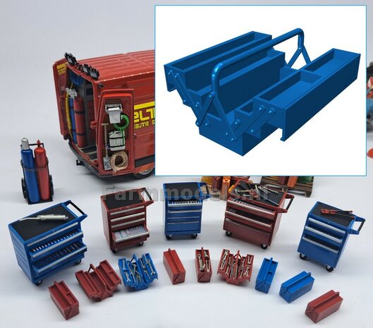 Tool box OPEN (with open drawers) BLUE Sprayed delivered 1:32 820116