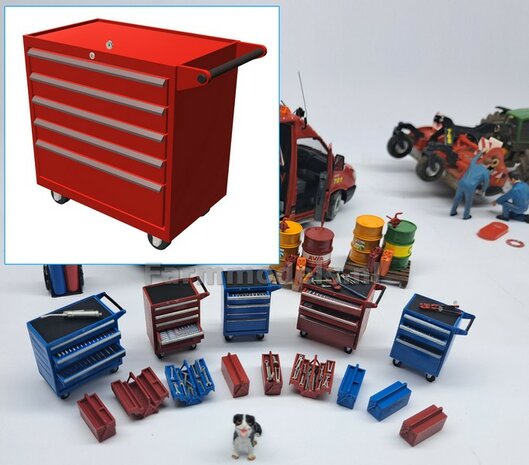 Tool Trolley RED hand-painted WIDE VERSION 1:32 820184