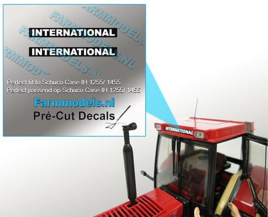 INTERNATIONAL stickers, 2x BLACK with WHITE text, 19 mm wide Pré-Cut Decals 1:32 Farmmodels.nl PCD-CA-000055