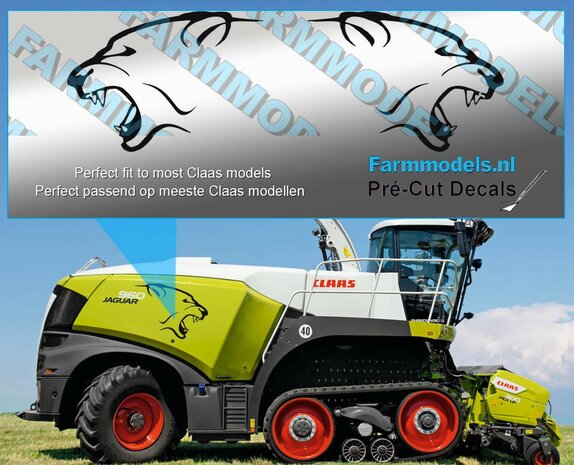 Claas Jaguar head sticker black on transparent foil 41x30 mm Pré-Cut Decals 1:32 Farmmodels.nlPCD-CL-909350