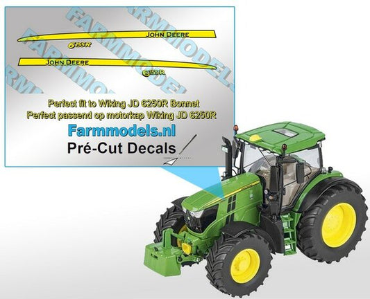 John Deere 6155R type decals, suitable for the John Deere 6250R Wiking/ Pré-Cut Decals 1:32 Farmmodels.nl PCD-JD-063007