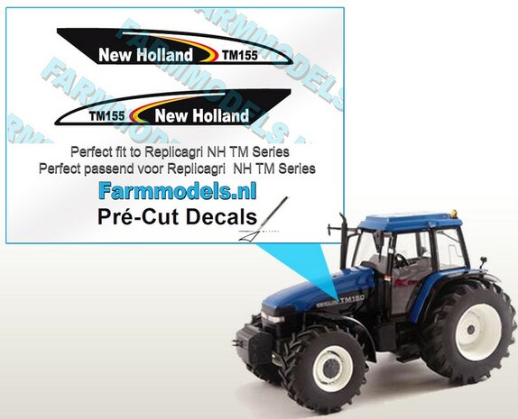 New Holland TM155 type stickers for, among others, NH TM150 Replicagri hood Pre-Cut Decals 1:32 Farmmodels.nl  018810