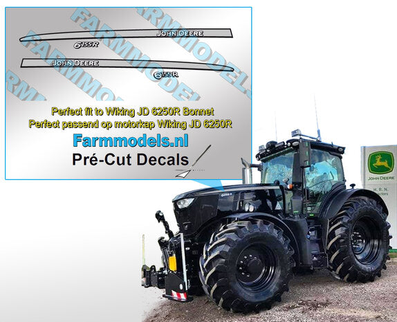 LACK version John Deere 6155R V1 type decals, suitable for the John Deere 6250R Wiking/ Pré-Cut Decals 1:32 Farmmodels.nl 063007 bl