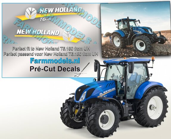 New Holland T6.145 NH Logo type stickers for the hood of NH T6.180 from UH Pre-Cut Decals 1:32 Farmmodels.nl  063306