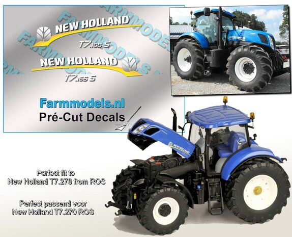 New Holland T7.165S Blue Logo type stickers for the hood of NH T7.270 Blue by ROS Pre-Cut Decals 1:32 Farmmodels.nl  074500