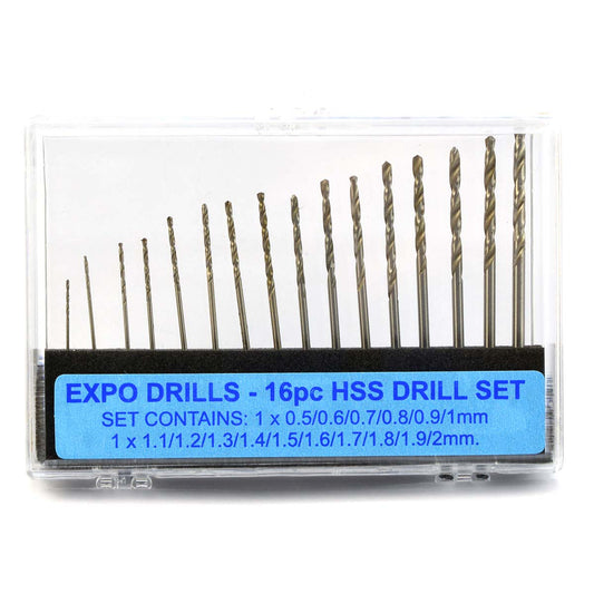 16pc Drill Set 0.5mm-2mm Set Expo Tools 11516