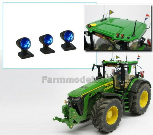 3x Top lights on support with feet, Blue glimmers 1:32 Agri Modelbouw AM-03100 22313