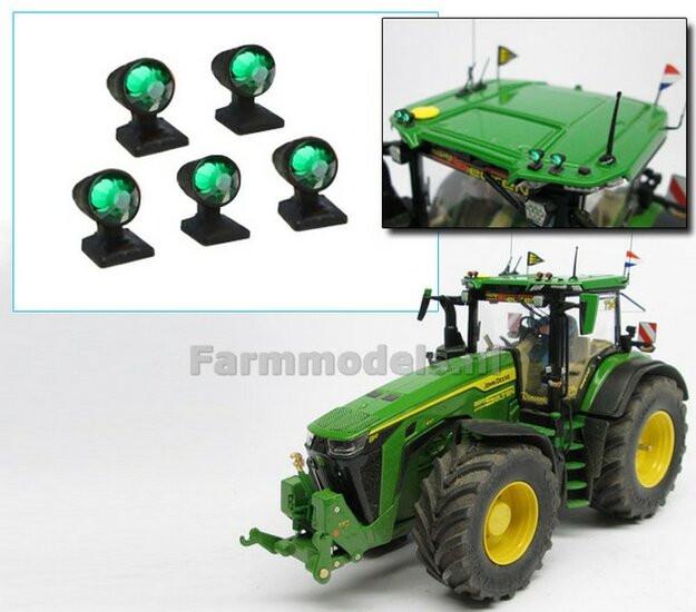 5x Top lights on support with feet, Green glimmers 1:32 Agri Model Building AM-03118 (Item no.: 22325)