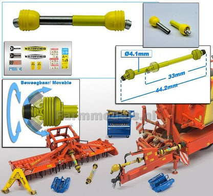 Movable PTO Length in: 33mm L. out: 44.2mm Tube Ø4.1mm YELLOW with 2x connecting forks incl. Pre-Cut Sticker Set 1:32 233233