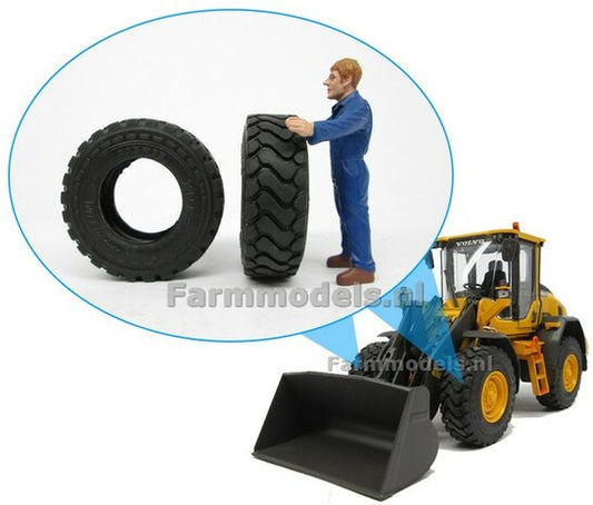 2x original Michelin 20.5R25 (Shovel) tires, Ø 45.6 mm (Volvo L series Agri Collectables) 1:32 34261