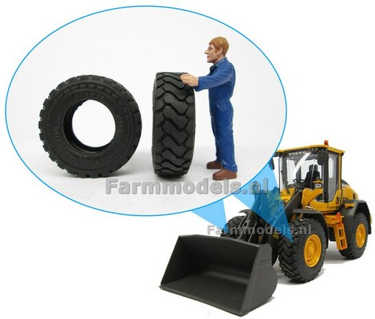 2x original Michelin 20.5R25 (Shovel) tires, Ø 45.6 mm (Volvo L series Agri Collectables) 1:32 34261