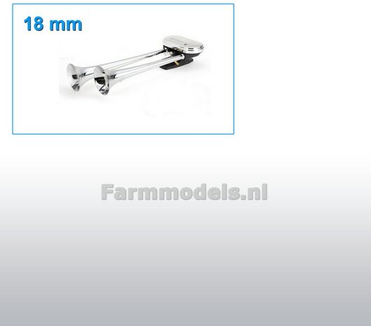 DOUBLE Air horn 18 mm CHROME sprayed front/double mounted rear 1:32 361818