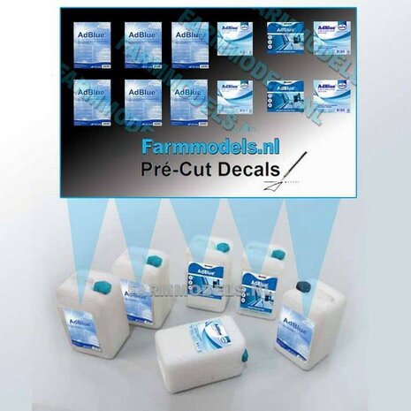 5x 20 liter ADBLUE BARRELS + 5x LOOSE CAPS + 12x PRE-CUT DECALS Sticker set Resin BARRELS MATT WHITE + CAPS MATT BLUE Delivered sprayed 1:32 423222