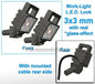 2x Work lights SQUARE 3x3 mm, ANGLED 3D LED-Look Glass effect WITH Cable, mounting pin BACK, WITH handle 1:32 462156