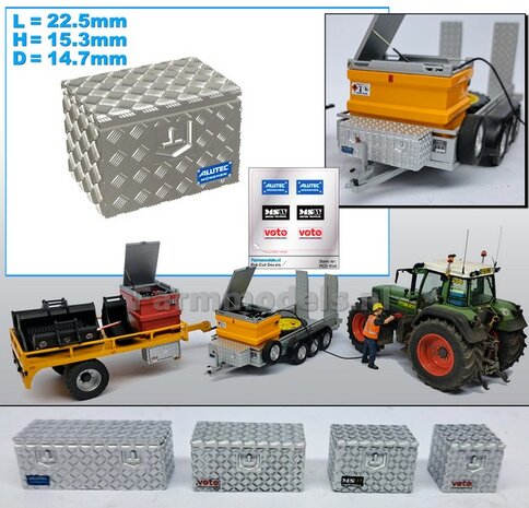 Storage box CHECKER PLATE 22.5mm x 15.3mm x 14.7mm DOOR PRINT TOP Material Resin ALUMINUM spray-painted supplied 1:32  641238