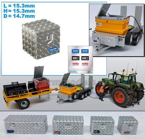 Storage box CHECKER PLATE 15.3mm x 15.3mm x 14.7mm DOOR PRINT TOP Material Resin ALUMINUM spray-painted supplied 1:32  641139