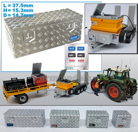 Storage box CHECKER PLATE 37.5mm x 15.3mm x 14.7mm DOOR PRINT TOP Material Resin ALUMINUM spray-painted supplied 1:32  641394