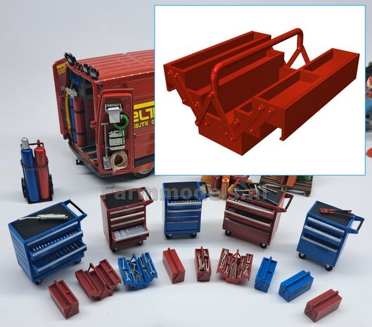 Toolbox OPEN (with open drawers) RED Sprayed delivered 1:32 820123