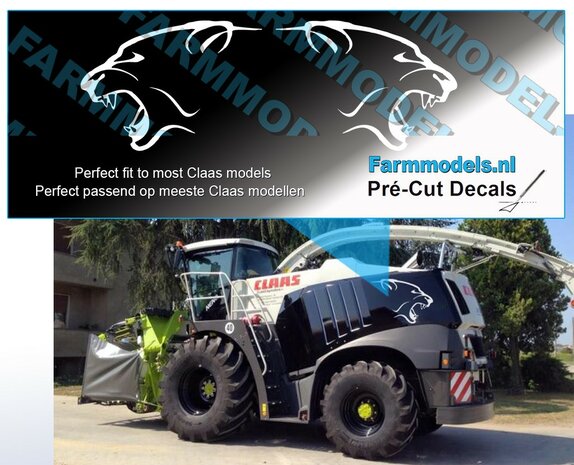 Claas Jaguar head sticker WHITE on transparent foil 41x30 mm Pré-Cut Decals 1:32 Farmmodels.nl PCD-CL-909370