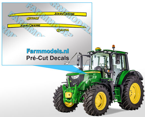 John Deere 6140M type decals, suitable for the John Deere 6125R Wiking/ Pré-Cut Decals 1:32 Farmmodels.nl PCD-JD-061520