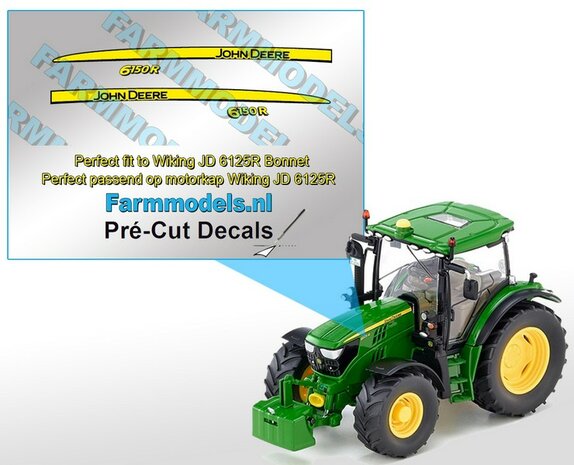 John Deere 6150R type decals, suitable for the John Deere 6125R Wiking/ Pré-Cut Decals 1:32 Farmmodels.nl PCD-JD-061684