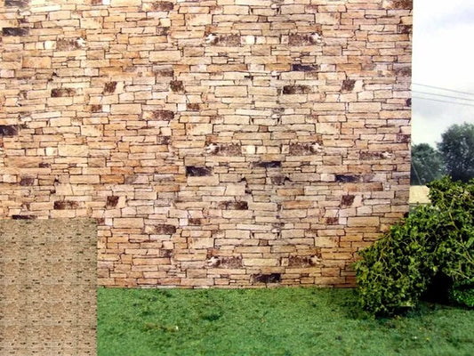 FBW04 5x Sheets of Faced Stone Wallpaper 1:32 Scale by HLT Miniatures